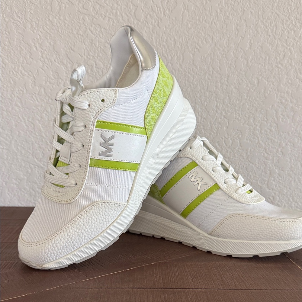 Michael Kors White Sneakers with Lime Green Accents